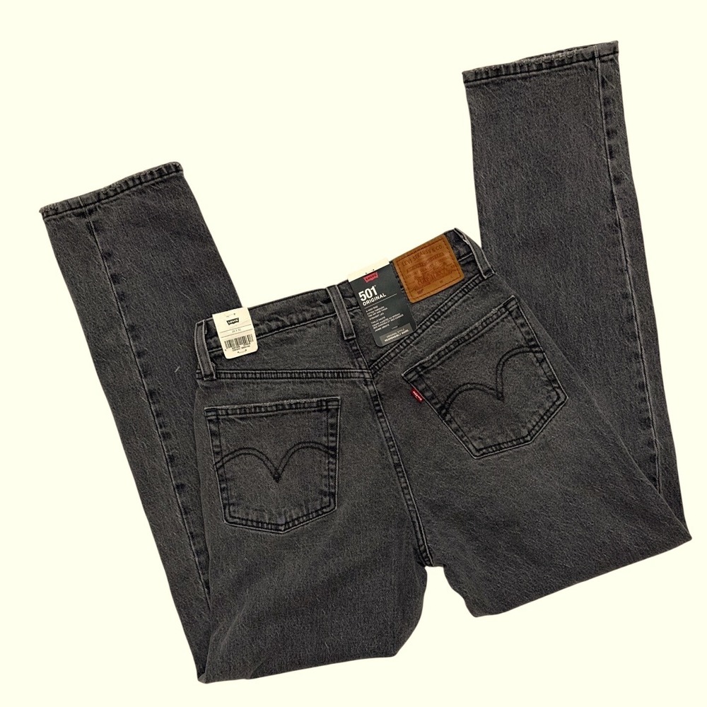 Levis Premium 501 Original Jeans Womens 26x30 Washed Black Grey Button Fly NEW